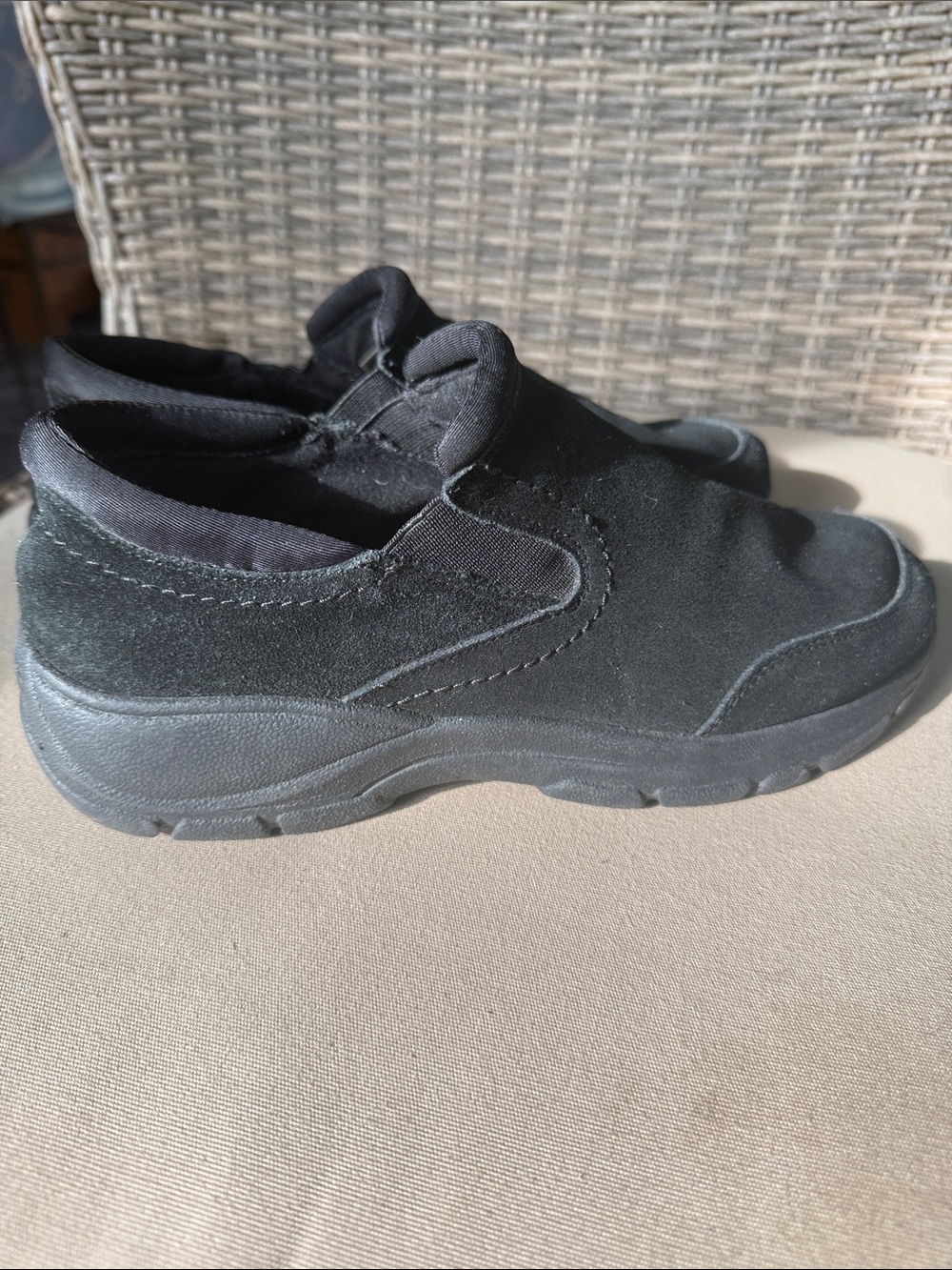 Lands' End All Weather Suede Black Slip-On Moc Women’s